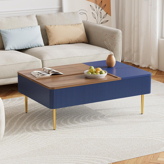 HLR® 47" Dual Lift Top Coffee Table with Storage, Modern Wood Fluted Coffee Table
