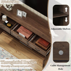 HLR® TV Stand with 3 Drawers for TV up to 65'', Wood Mid Century Television Cabinet