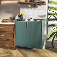 HLR® Coffee Bar Cabinet with Wine Racks, Green Liquor Cabinet with Fluted Texture