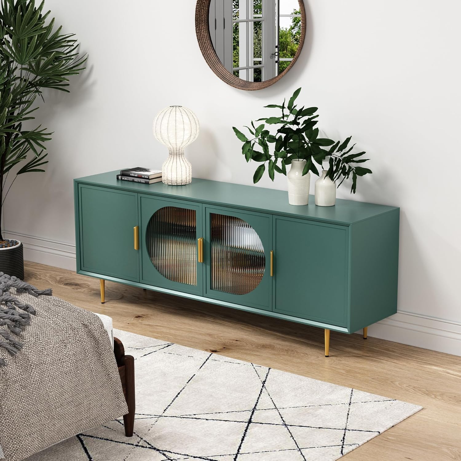 HLR® Modern TV Stand for TVs up to 70+ inch, Glass Door Television Console Table