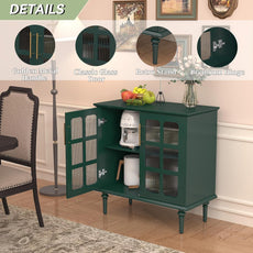 Buffet vintage HLR® avec 2 portes en verre à treillis, meuble d'appoint en bois 