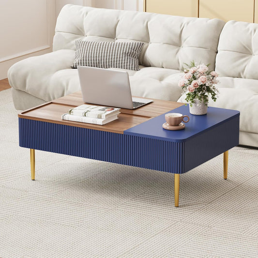 HLR® 47" Dual Lift Top Coffee Table with Storage, Modern Wood Fluted Coffee Table