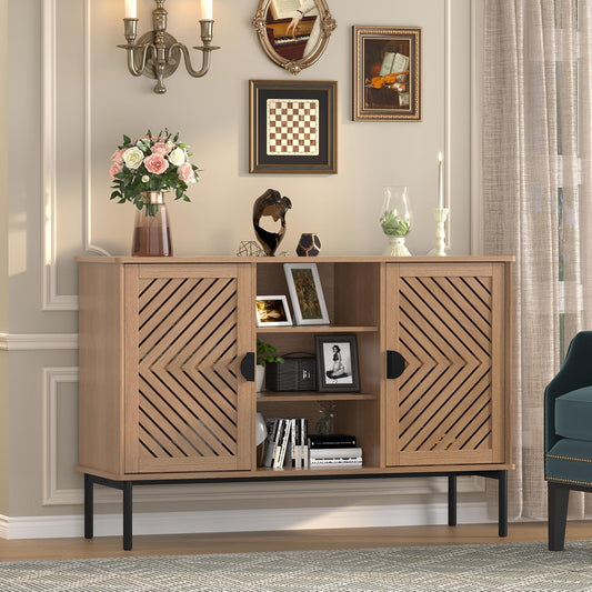 HLR® Accent Cabinet with 2 Hollow Doors, Sideboard Storage Cabinet, Modern Buffet Cabinet