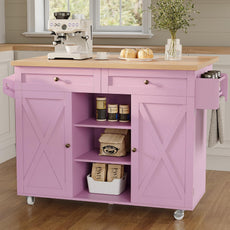 HLR® Rolling Kitchen Island Cart On Wheels with Counter