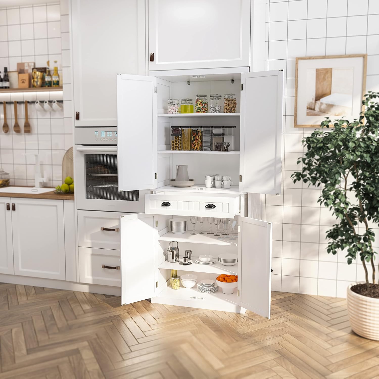 HLR® 72" Tall Kitchen Pantry Storage Cabinet with Drawer and Adjustable Shelves