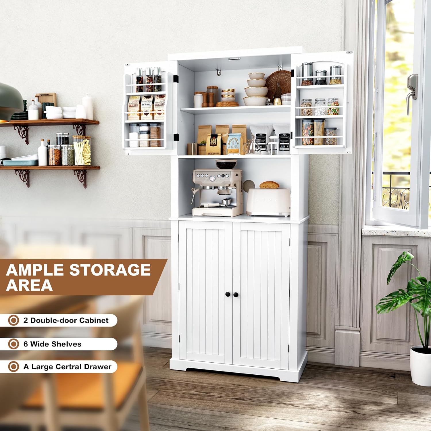 HLR® 72" Kitchen Pantry Storage Cabinet, Freestanding Larder Cupboard, Kitchen Hutch Cabinet