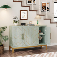 HLR® Akzentschrank mit 4 Türen und Regalen, Sideboard-Buffetschrank mit Goldrand