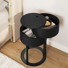 HLR® Round Side Table with Hidden Storage Drawers, Modern Nightstand with Swivel Drawer,