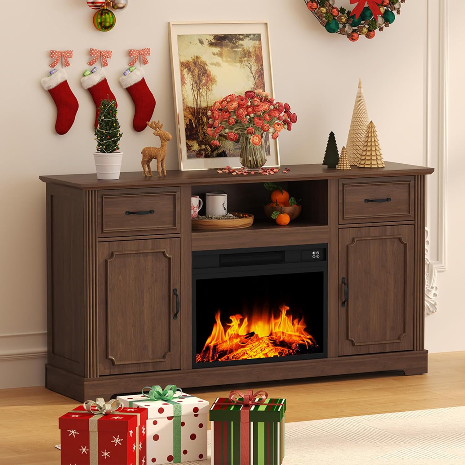 HLR® Fireplace TV Stand for TV up to 65'', Consoles Cabinet with Adjustable Shelves