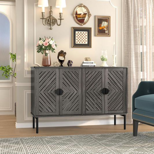HLR® Sideboard Storage Cabinet with 2/4 Hollow Doors, Modern Accent Buffet Cabinet