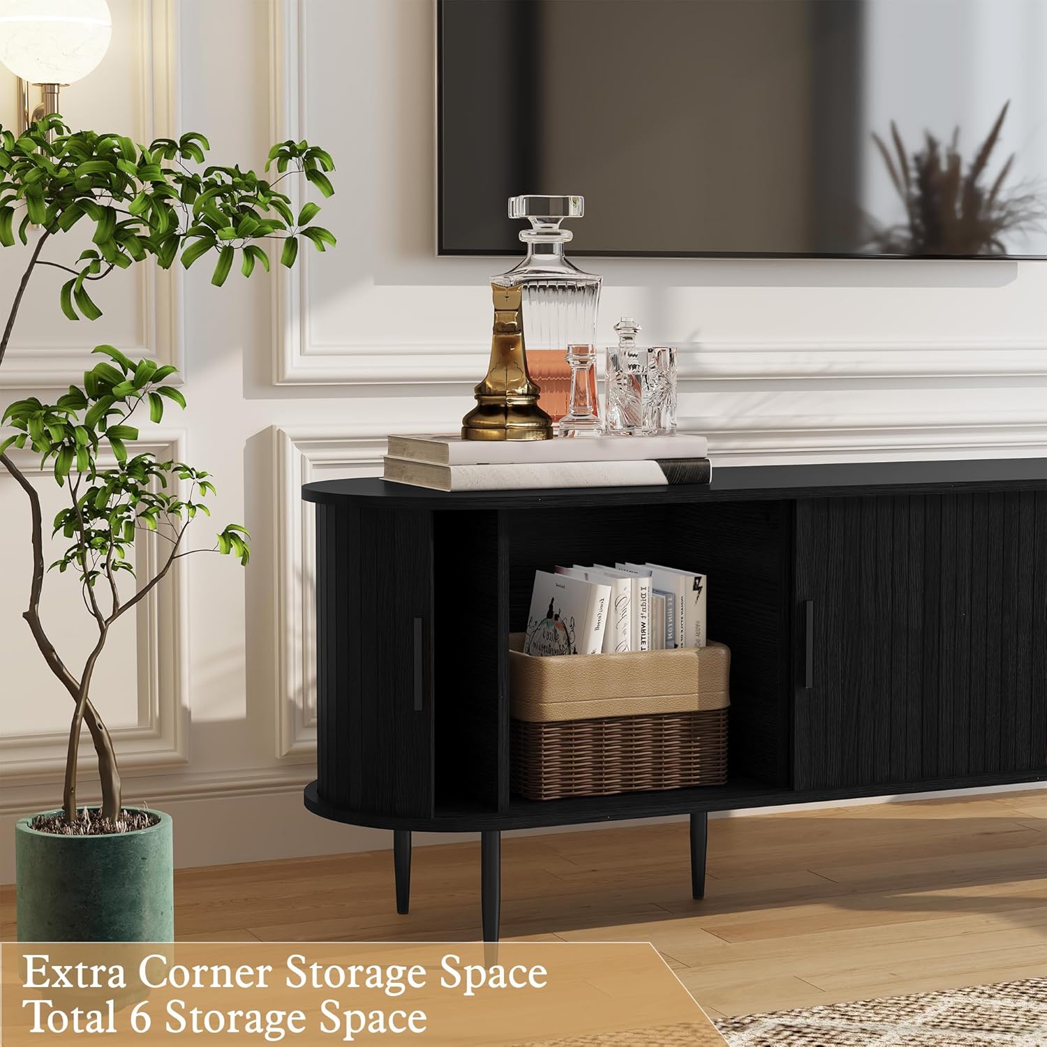 HLR® 70" Modern TV Stand with Tambour Door for TVs up to 80", Entertainment Center with Storage