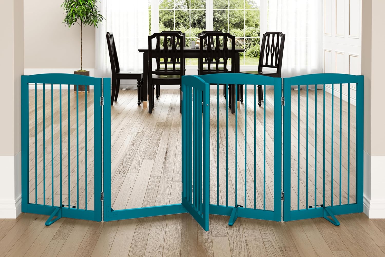 HLR® Freestanding Dog Gate with Door, Pet Gate for Stairs, 80 inch Wide Pet Barrier Indoor