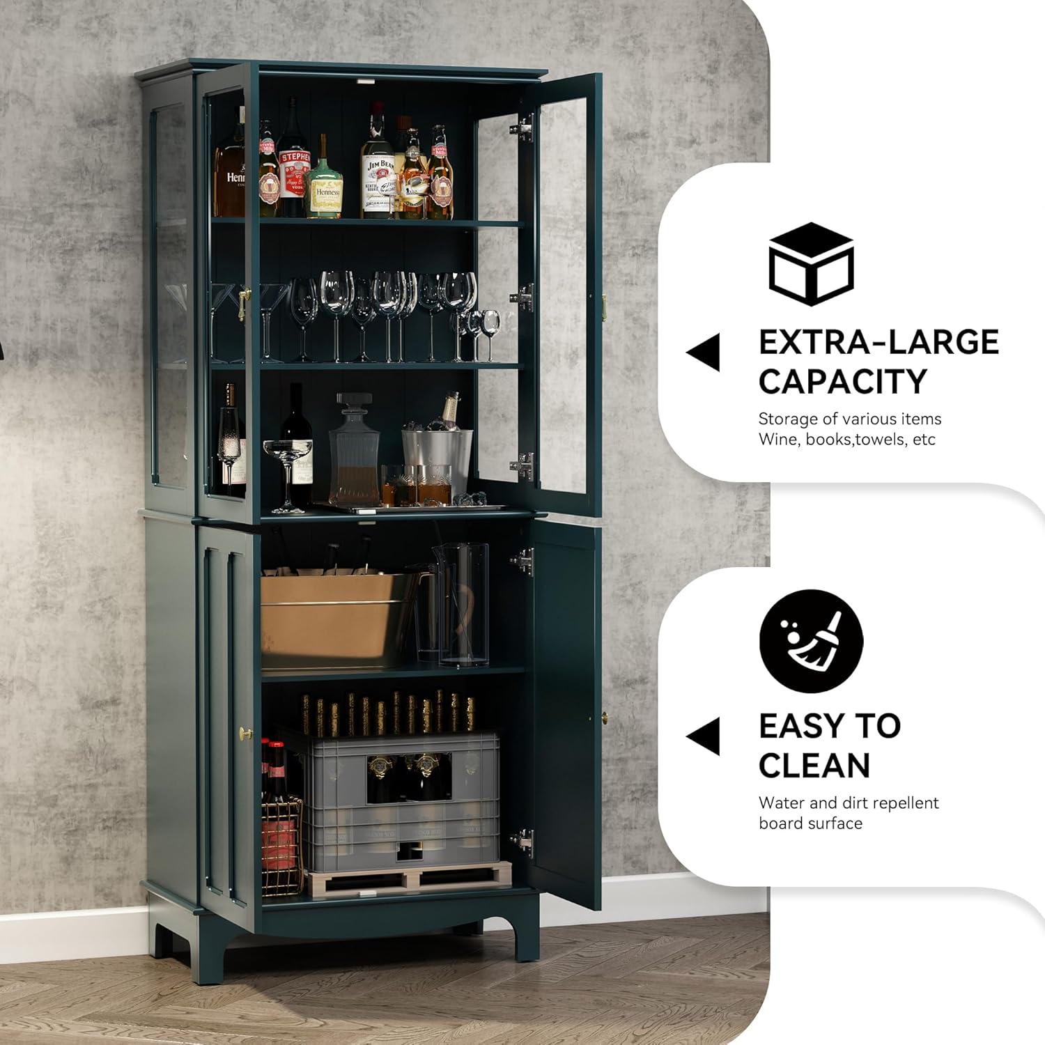 HLR® 72" Freestanding Kitchen Pantry Storage Sideboard, Classical Tall Cabinet