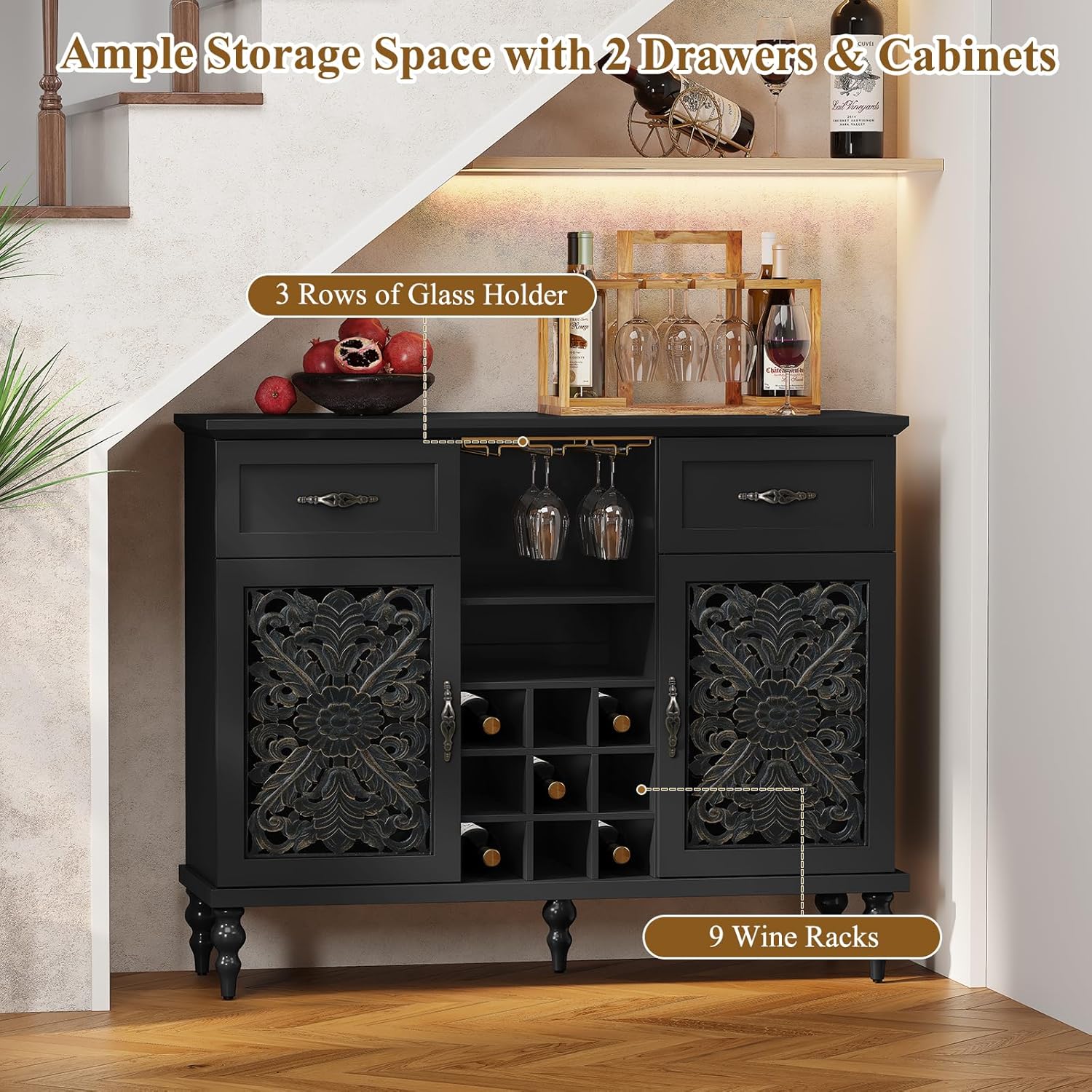 HLR® 47.2" Vintage Wine Bar Cabinet with 2 Door