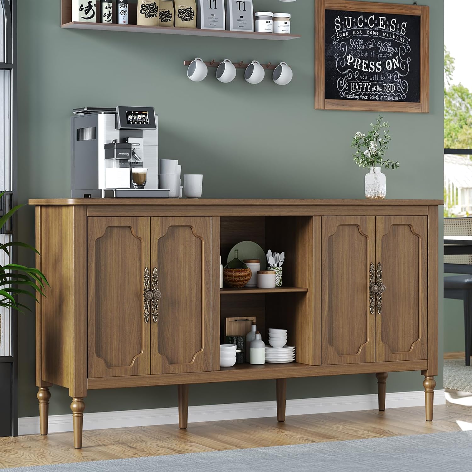 Buffet vintage HLR® avec 4 portes, 140 cm, meuble de rangement moderne du milieu du siècle