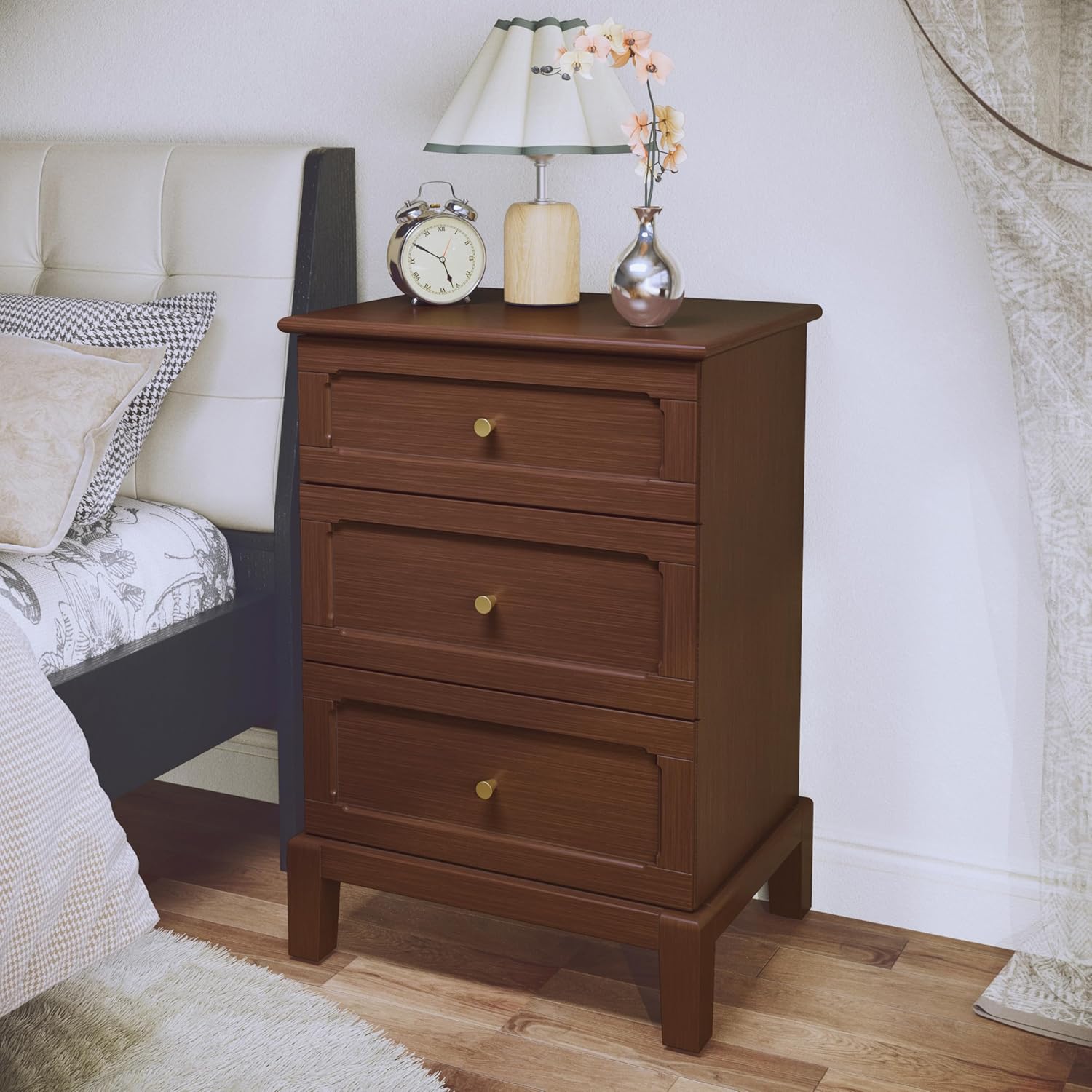 HLR® 20'' Wide 3 Drawers Vintage Nightstands Set of 2, Wood Bedside Tables