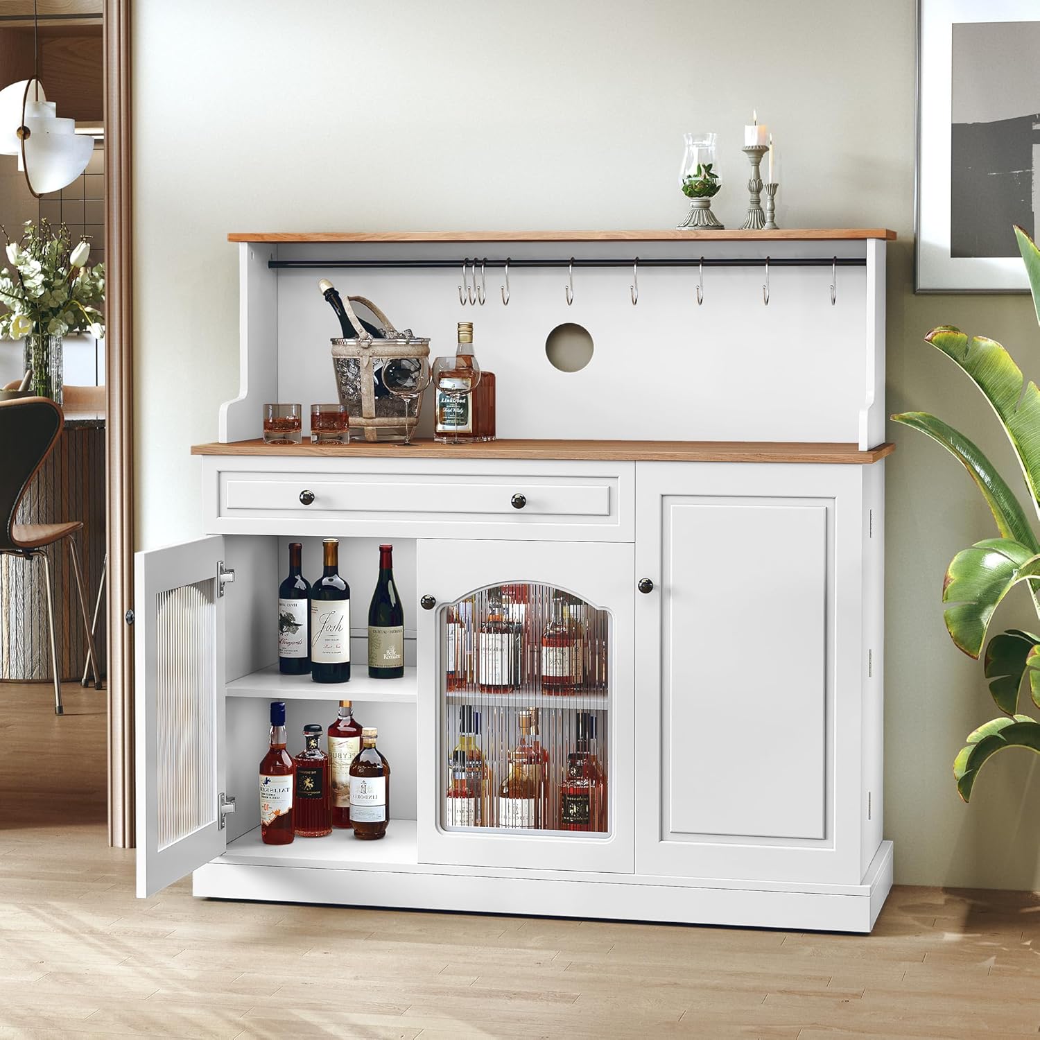 HLR® Farmhosue Coffee Bar Cabinet with Hutch - 48” Morden Buffet Cabinet