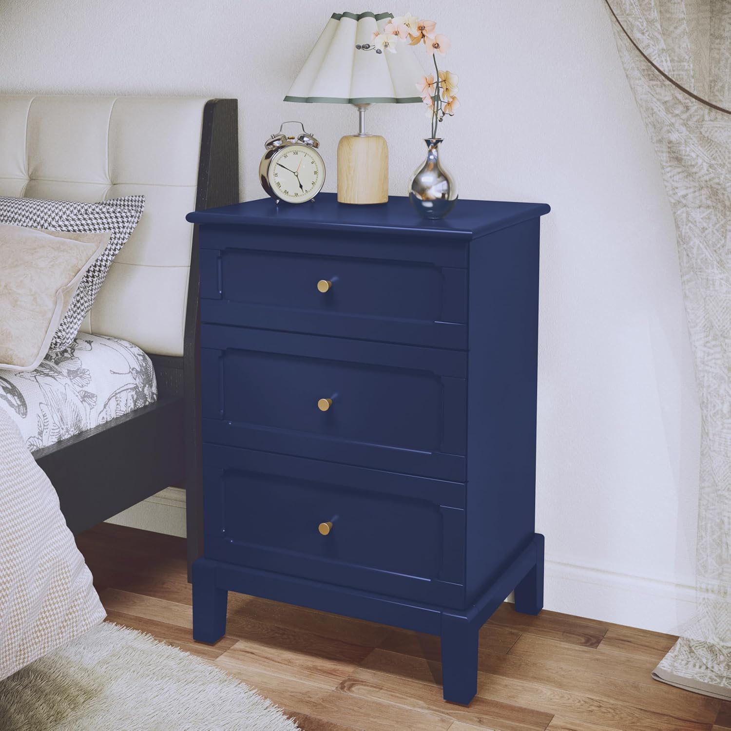 HLR® 20'' Wide 3 Drawers Vintage Nightstands Set of 2, Wood Bedside Tables