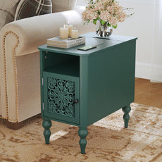 HLR Narrow Side Table with Charging Station & Curved Carved Door, 1-Pack