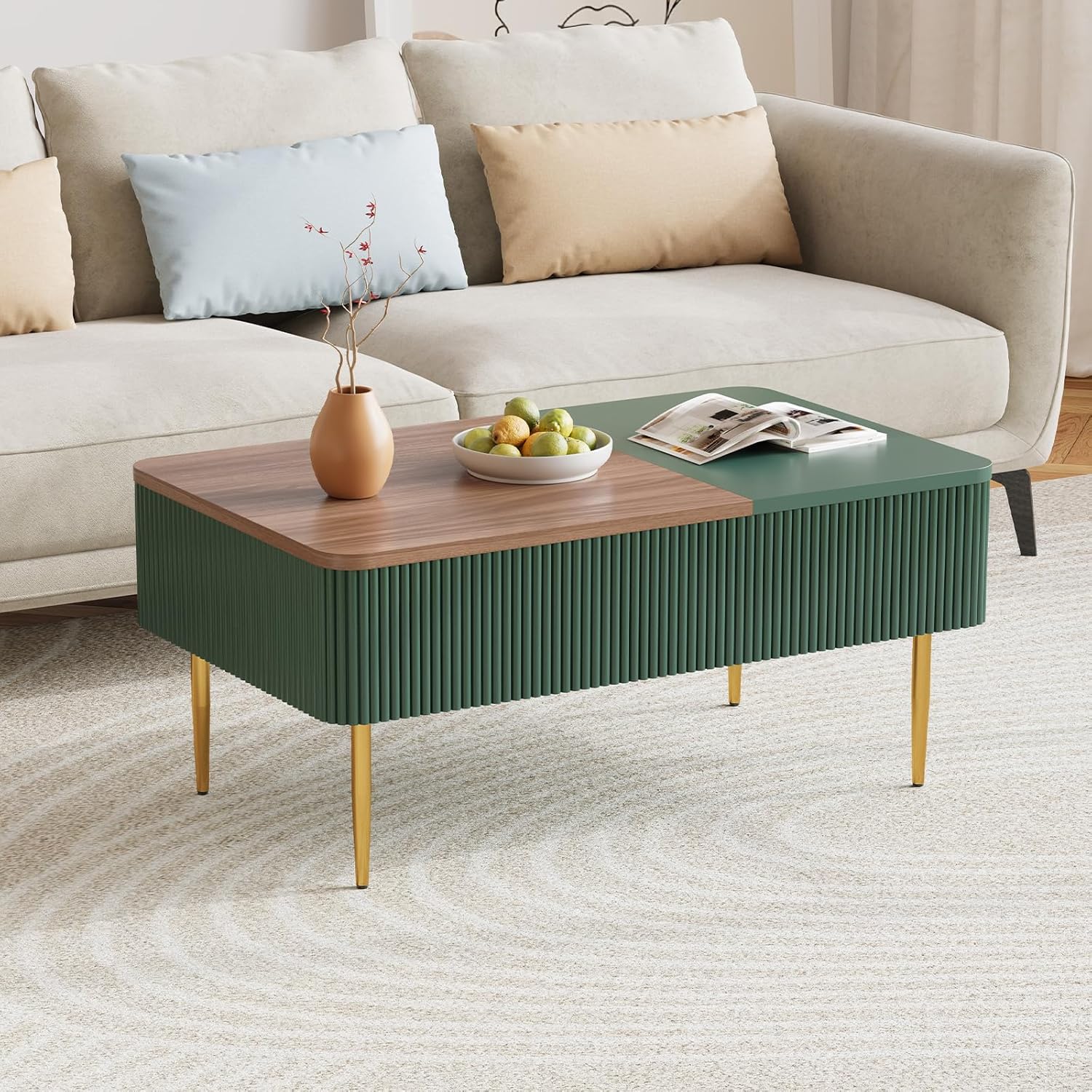 HLR® 39" Lift Top Coffee Table with Hidden Storage Compartment, Modern Rising Wood Dining Center Table