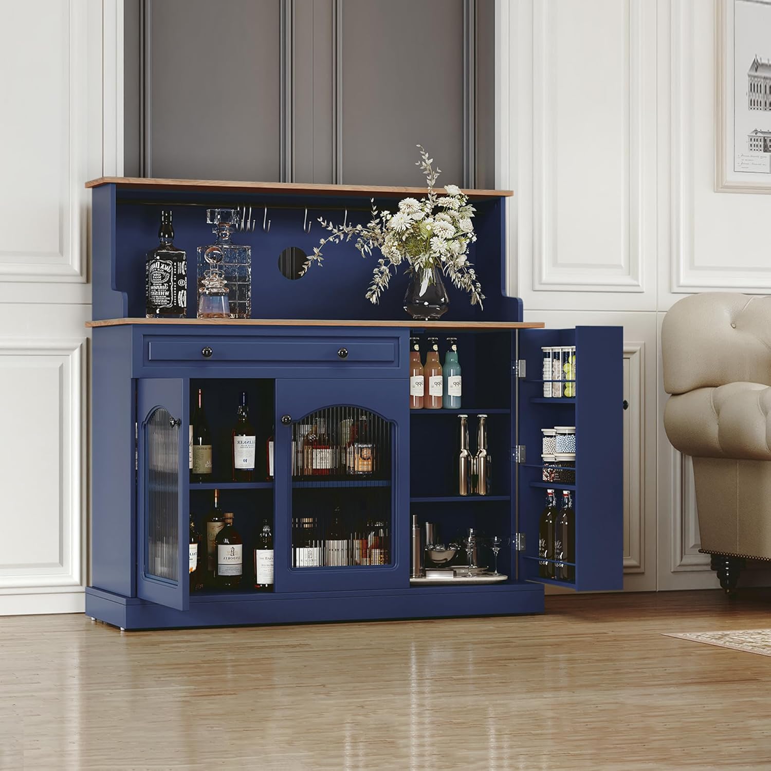 HLR® Farmhosue Coffee Bar Cabinet with Hutch - 48” Morden Buffet Cabinet