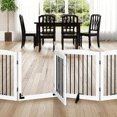 HLR® Freestanding Dog Gate with Door, Pet Gate for Stairs, 80 inch Wide Pet Barrier Indoor