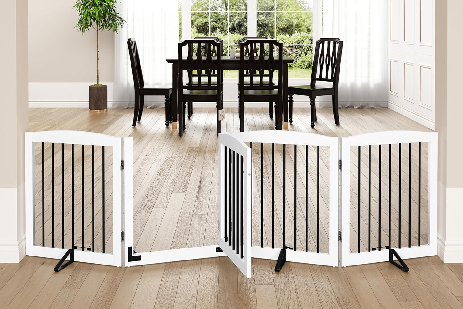 HLR® Freestanding Dog Gate with Door, Pet Gate for Stairs, 80 inch Wide Pet Barrier Indoor