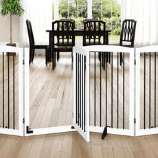 HLR® Freestanding Dog Gate with Door, Pet Gate for Stairs, 80 inch Wide Pet Barrier Indoor