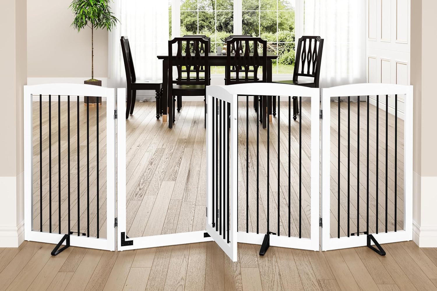 HLR® Freestanding Dog Gate with Door, Pet Gate for Stairs, 80 inch Wide Pet Barrier Indoor