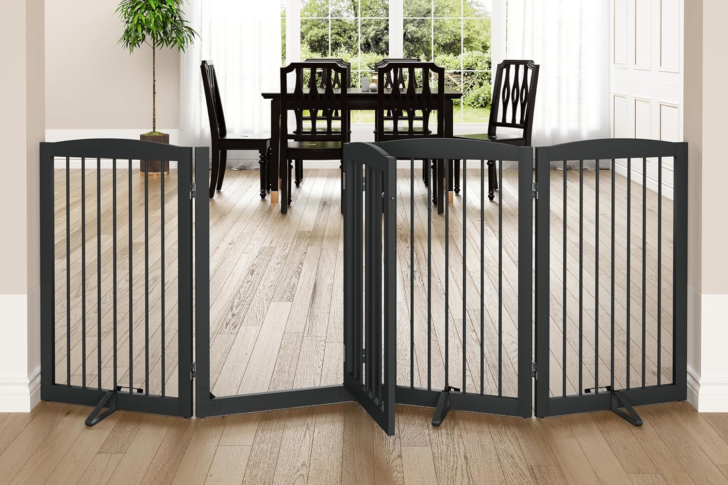 HLR® Freestanding Dog Gate with Door, Pet Gate for Stairs, 80 inch Wide Pet Barrier Indoor