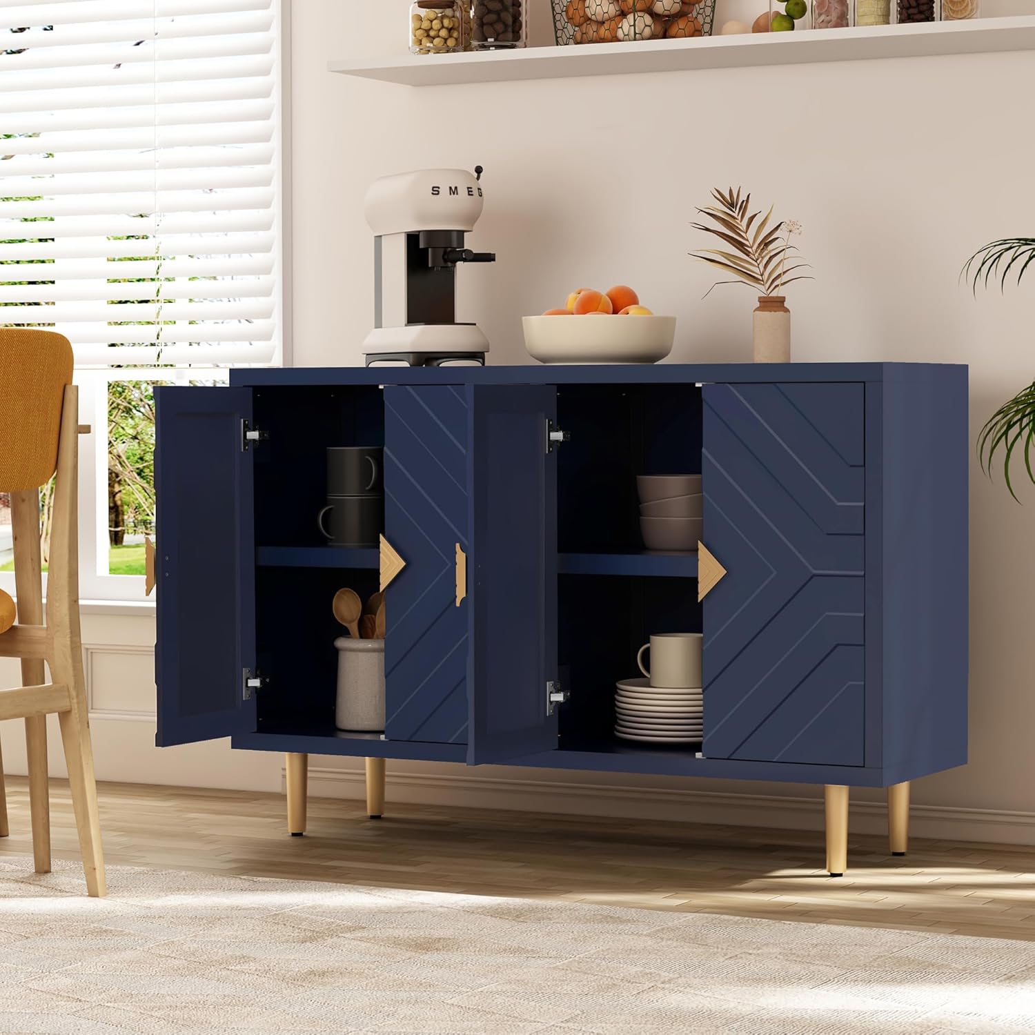HLR® 48'' Buffet Cabinet with 4 Doors and Shelves, Modern Credenza Storage Cabinet