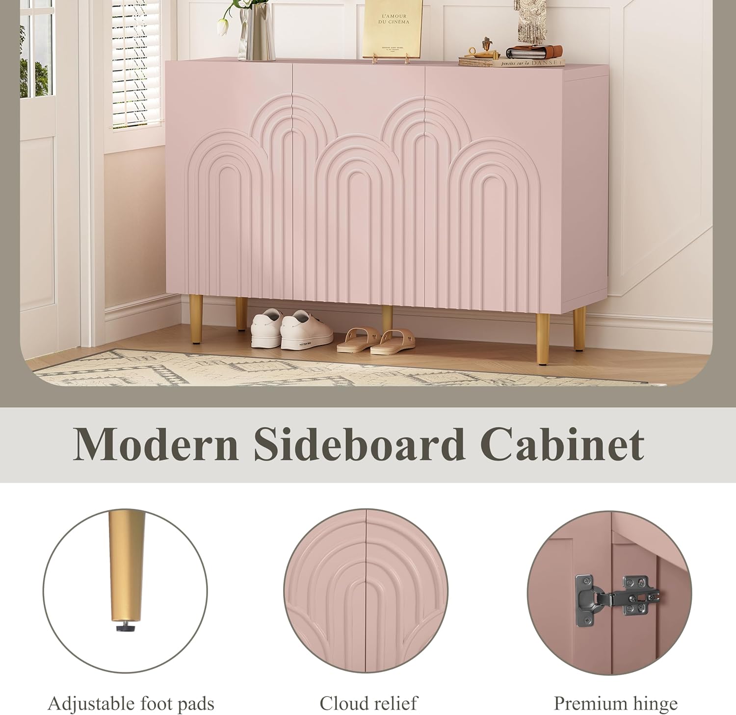 HLR® 47" Accent Cabinet with Cloud Relief, Sideboard Buffet Cabinet with 3 Doors