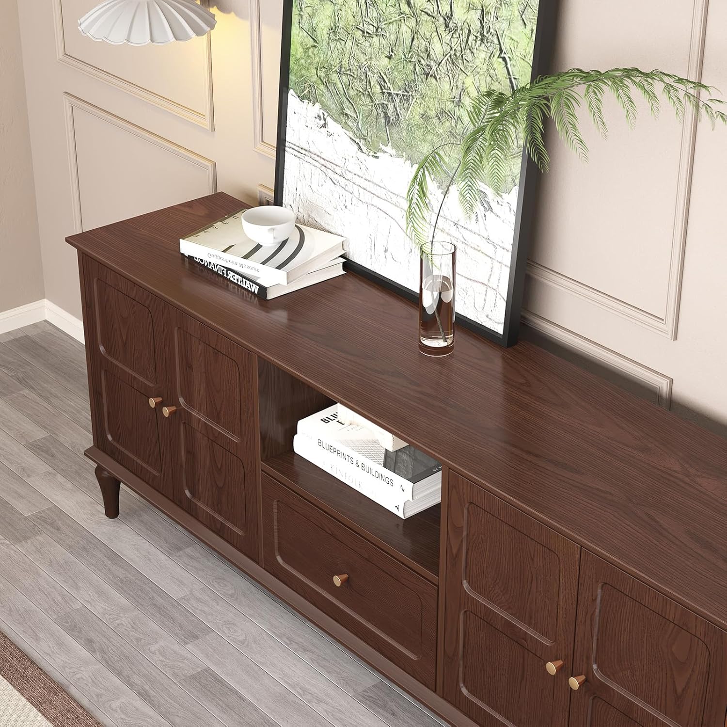 HLR® 66'' Mid-Century Modern TV Stand with Storage Drawer and Doors, Long TV Stand