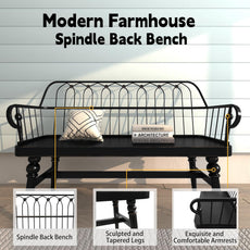 HLR® Entryway Bench, Spindle Back Wooden Dinning Bench, Farmhouse Foyer Bench