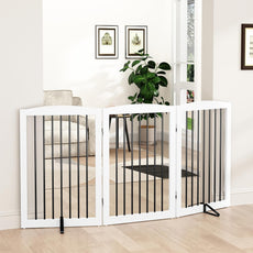 HLR® Freestanding Pet Gate for Dogs, Foldable Wooden Dog Gate, Indoor Pet Barrier for Stairs