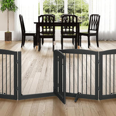 HLR® Freestanding Dog Gate with Door, Pet Gate for Stairs, 80 inch Wide Pet Barrier Indoor
