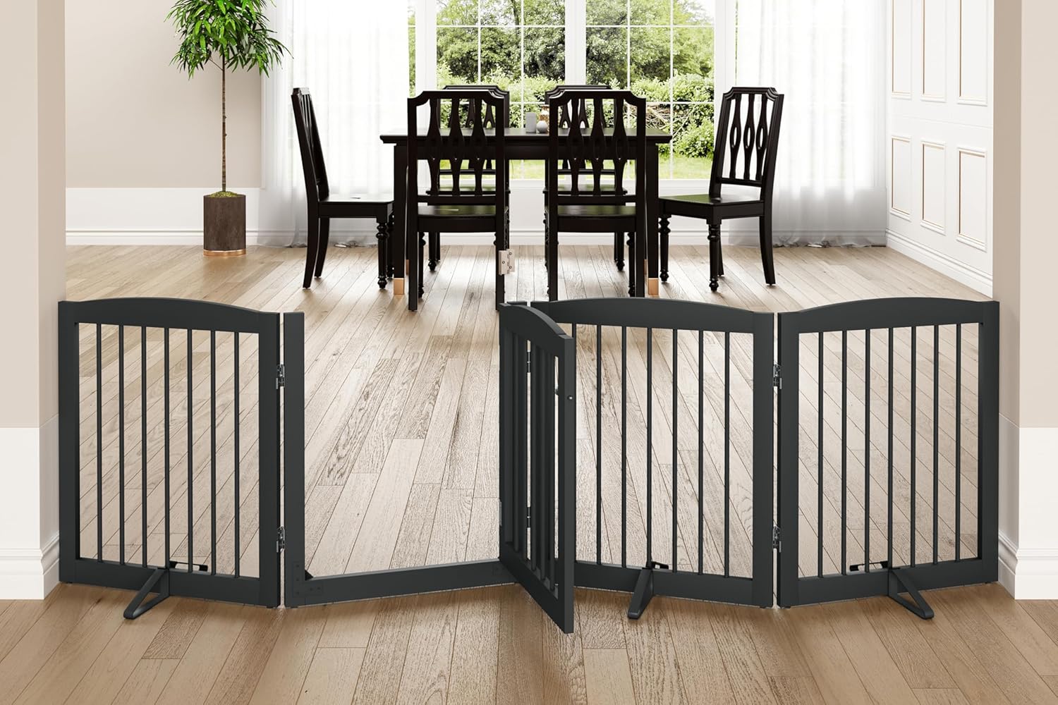 HLR® Freestanding Dog Gate with Door, Pet Gate for Stairs, 80 inch Wide Pet Barrier Indoor