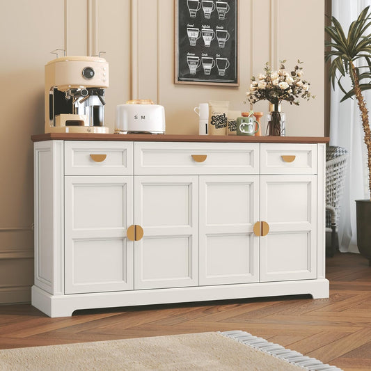 (Newest) HLR® 60” Large Buffet Sideboard Cabinet with 4 Doors and 3 Drawers Shaker Style
