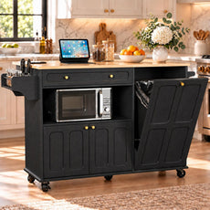 HLR 60" Kitchen Island with Trash Can Storage, Large Mobile Kitchen Island