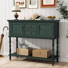 HLR® Console Table with 2 Drawers, Retro Entryway Table with 2 Door Cabinets and Open Storage Shelf