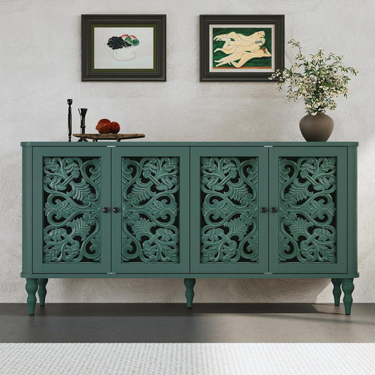 HLR® 63" Retro Arc Carved Sideboard Buffet Cabinet, Wooden Accent Cabinet with 4 Craft Doors