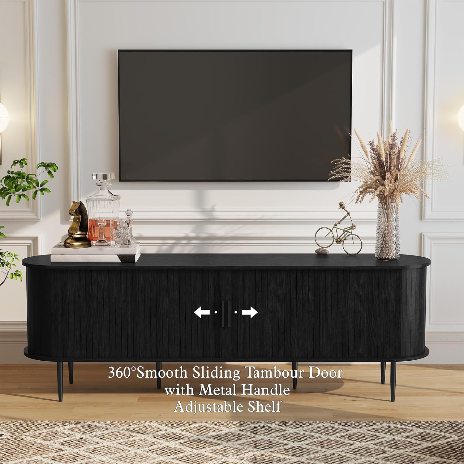 HLR® 70" Modern TV Stand with Tambour Door for TVs up to 80", Entertainment Center with Storage