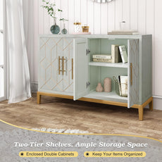 HLR® Akzentschrank mit 4 Türen und Regalen, Sideboard-Buffetschrank mit Goldrand