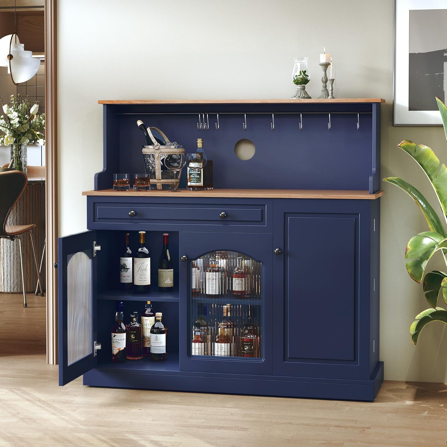 HLR® Farmhosue Coffee Bar Cabinet with Hutch - 48” Morden Buffet Cabinet