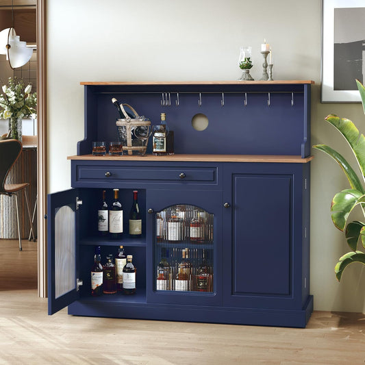 HLR® Farmhosue Coffee Bar Cabinet with Hutch - 48” Morden Buffet Cabinet