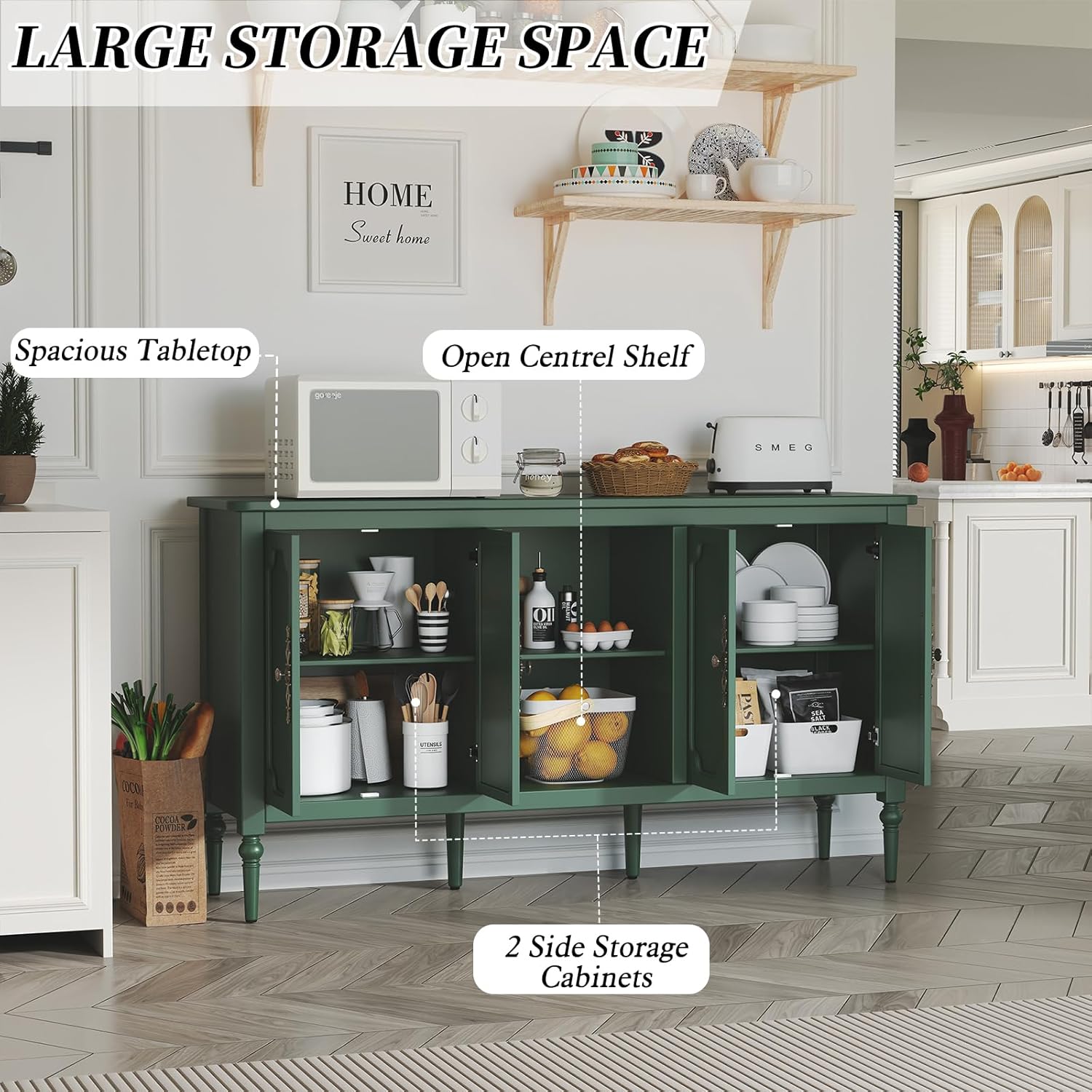 Buffet vintage HLR® avec 4 portes, 140 cm, meuble de rangement moderne du milieu du siècle