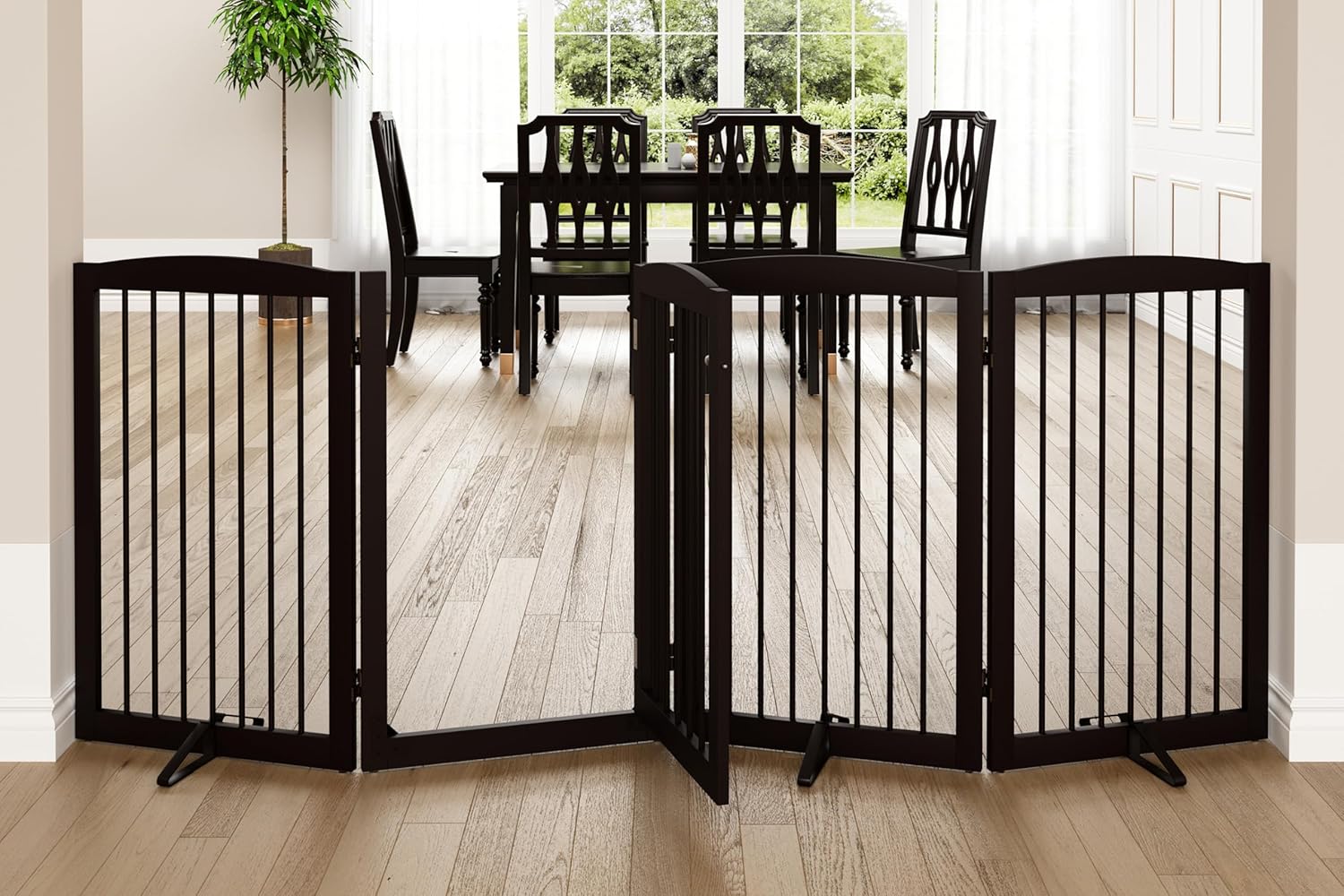 HLR® Freestanding Dog Gate with Door, Pet Gate for Stairs, 80 inch Wide Pet Barrier Indoor