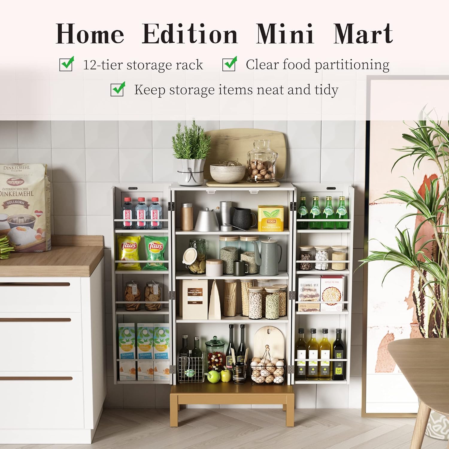HLR® 45'' Kitchen Pantry Cabinet,Storage Cabinet with Doors and Adjustable Shelves