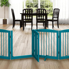 HLR® Freestanding Dog Gate with Door, Pet Gate for Stairs, 80 inch Wide Pet Barrier Indoor