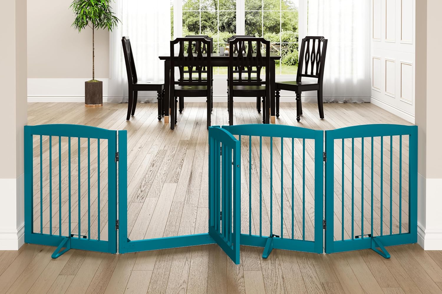 HLR® Freestanding Dog Gate with Door, Pet Gate for Stairs, 80 inch Wide Pet Barrier Indoor